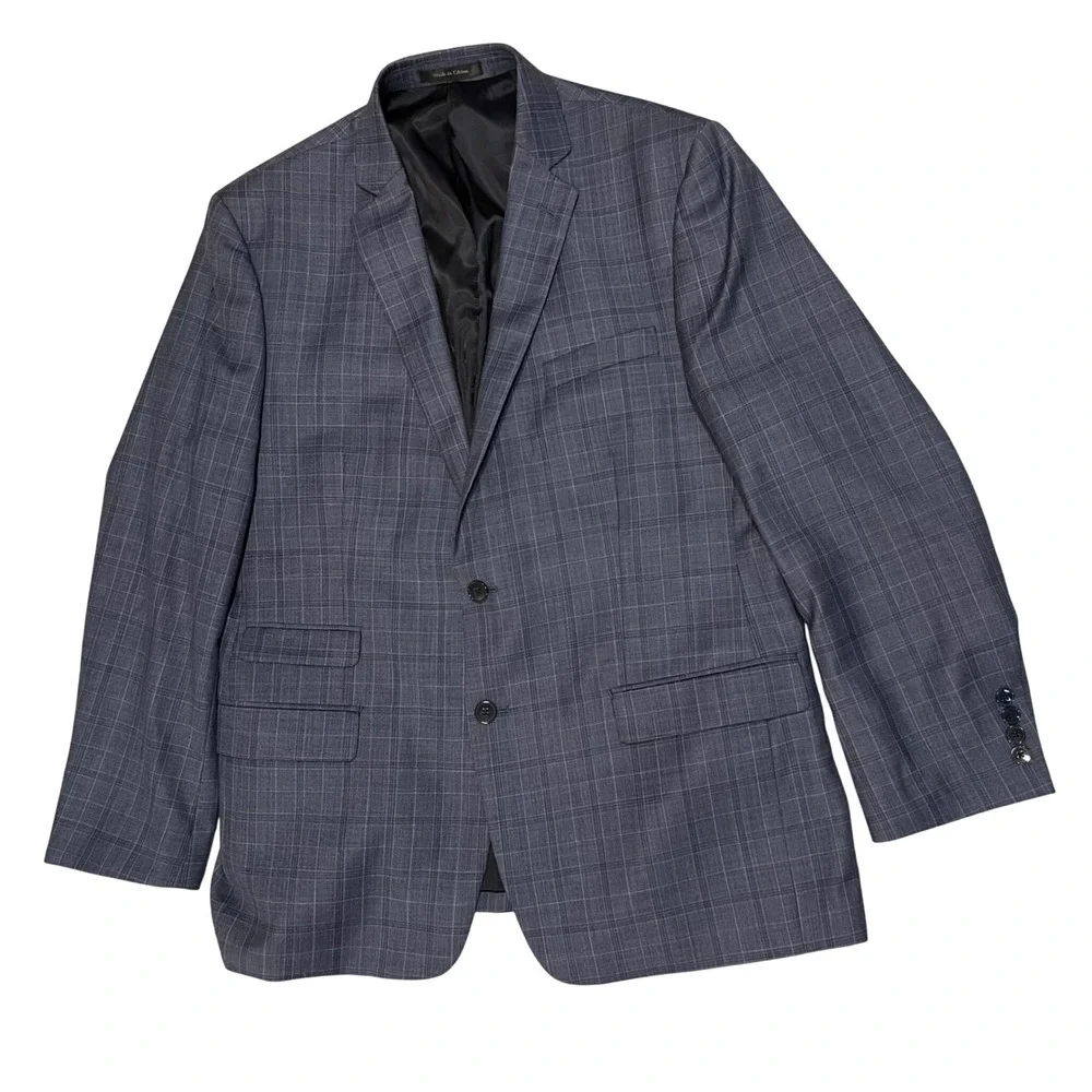 Calvin Klein Wool Blue Glen Plaid Check Two Button jacket Blazer Sport Coat 43R